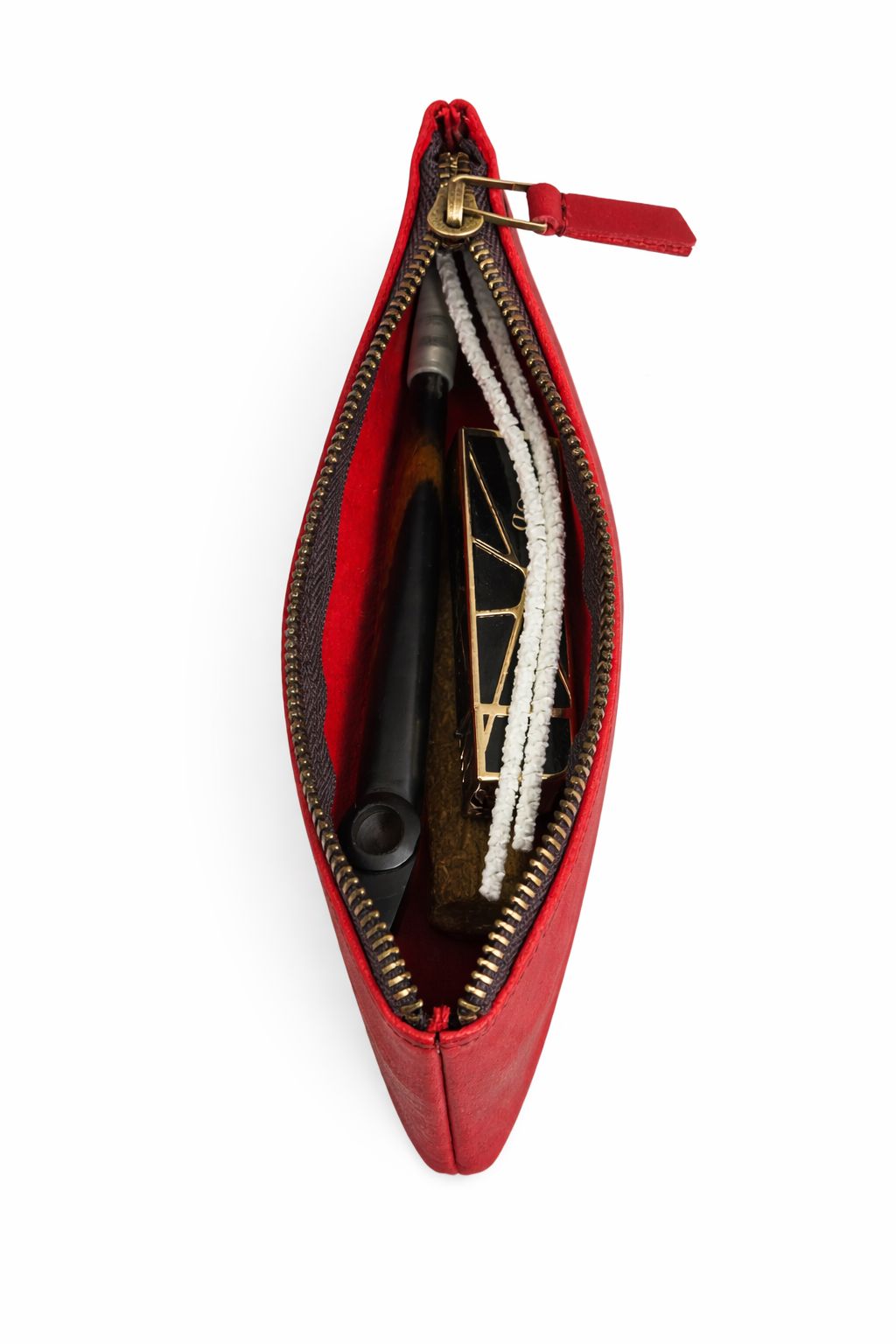 AL KHUMERY Red Genuine Leather Zipper Pen Pouch | Slim Pencil Case 22cm | Premium Stationery Organizer – UAE