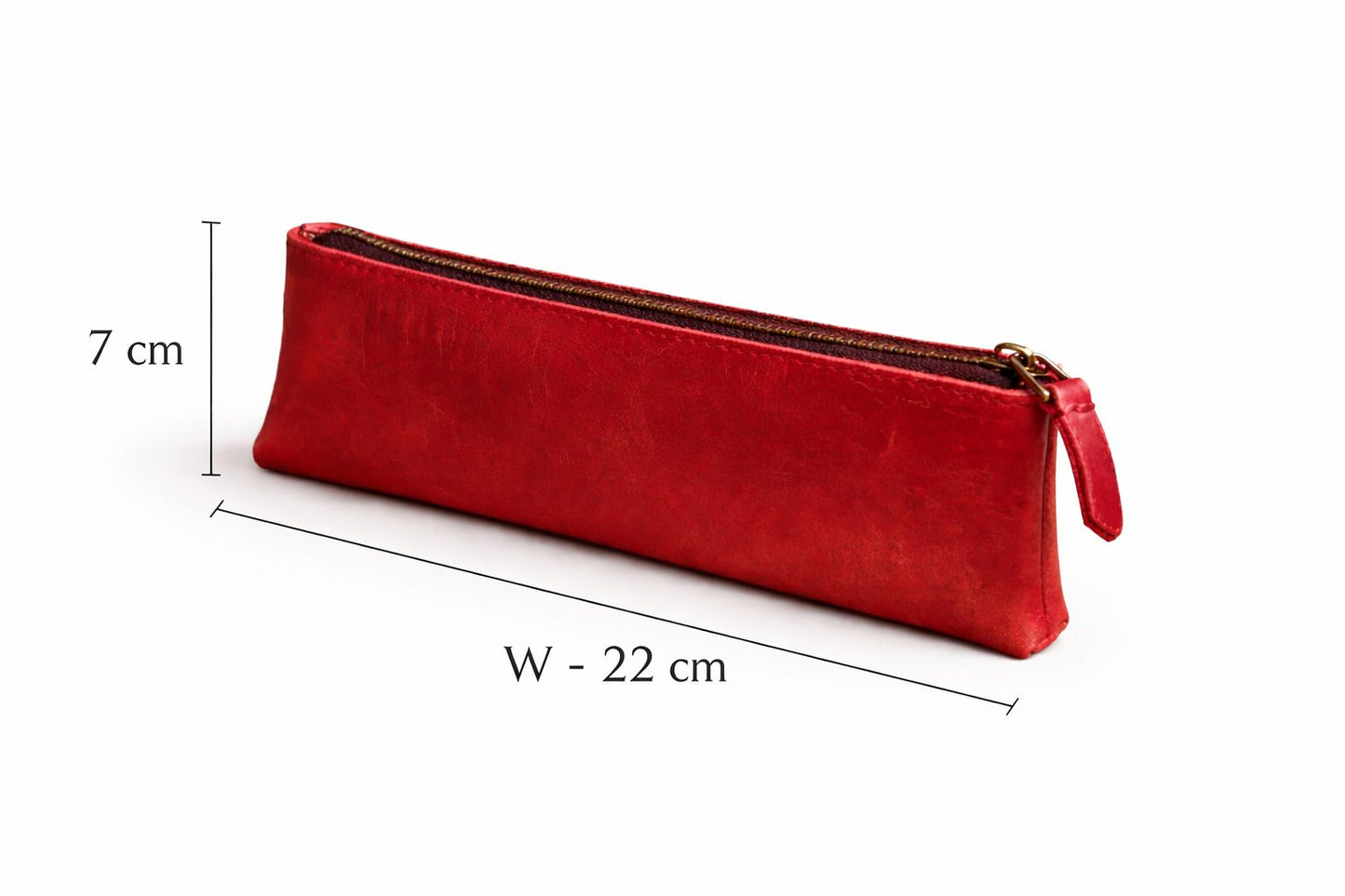 AL KHUMERY Red Genuine Leather Zipper Pen Pouch | Slim Pencil Case 22cm | Premium Stationery Organizer – UAE