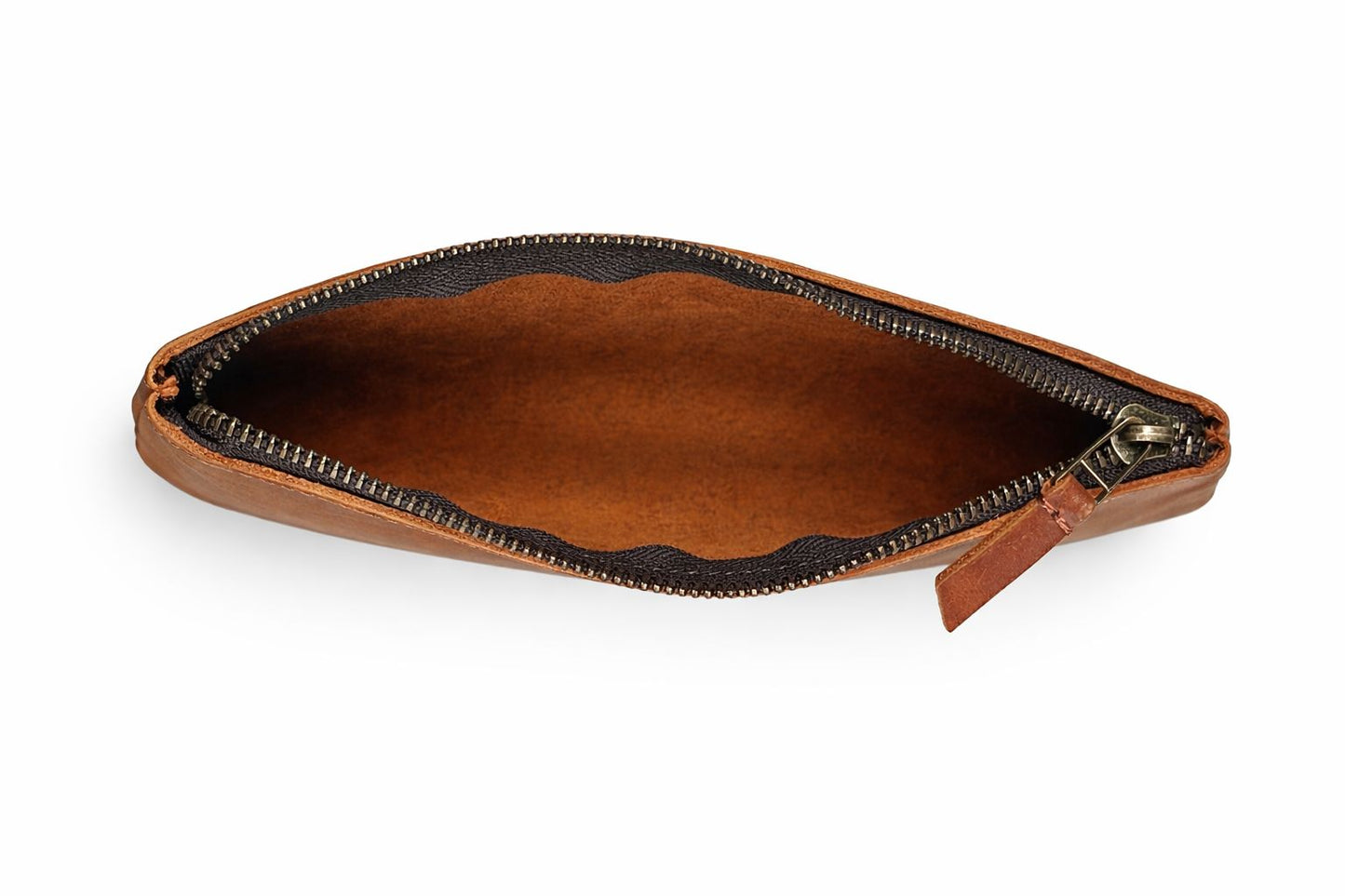 AL KHUMERY Genuine Leather Pencil Pouch – Vintage Tan Brown | Brass Zip | 22cm Slim Case | UAE
