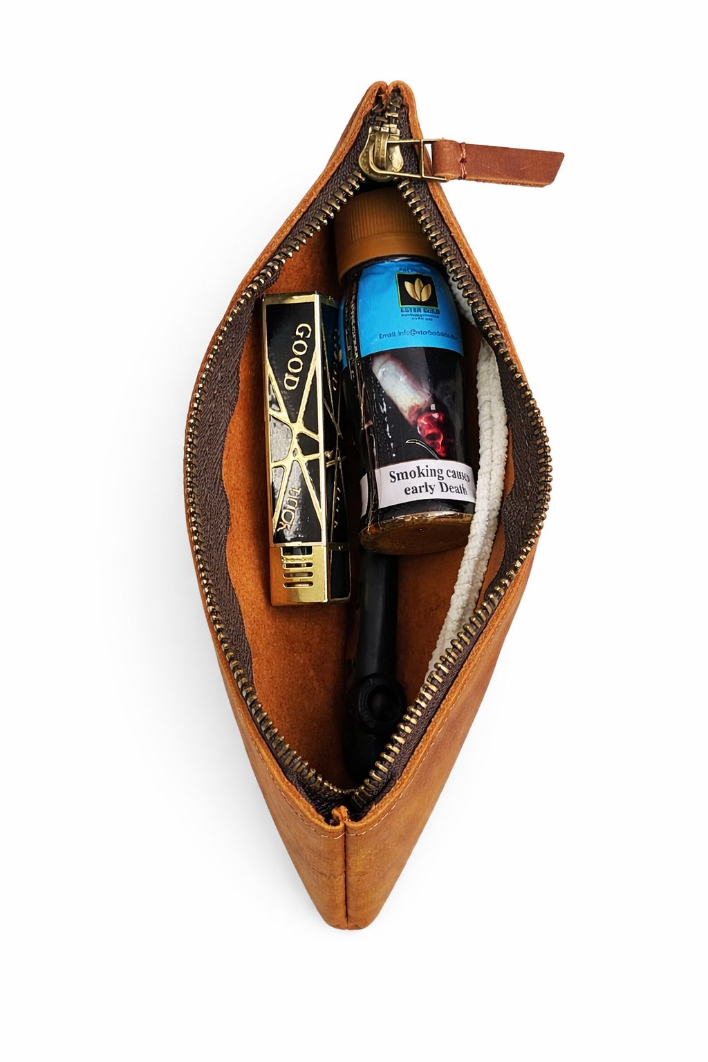 AL KHUMERY Genuine Leather Pencil Pouch – Vintage Tan Brown | Brass Zip | 22cm Slim Case | UAE