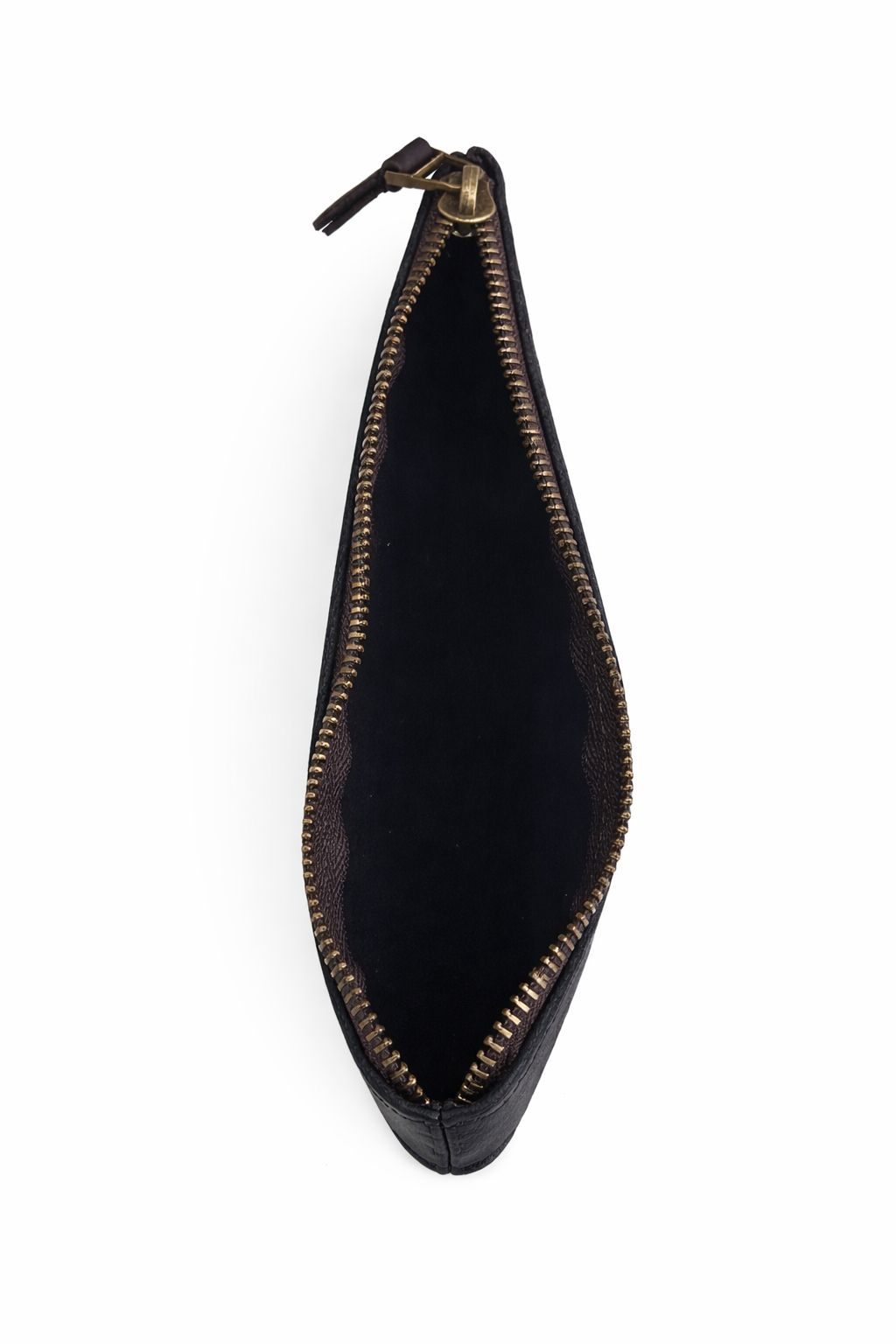 AL KHUMERY Genuine Leather Pencil Pouch – Vintage Jet Black | Brass Zip | 22cm Slim Case | UAE