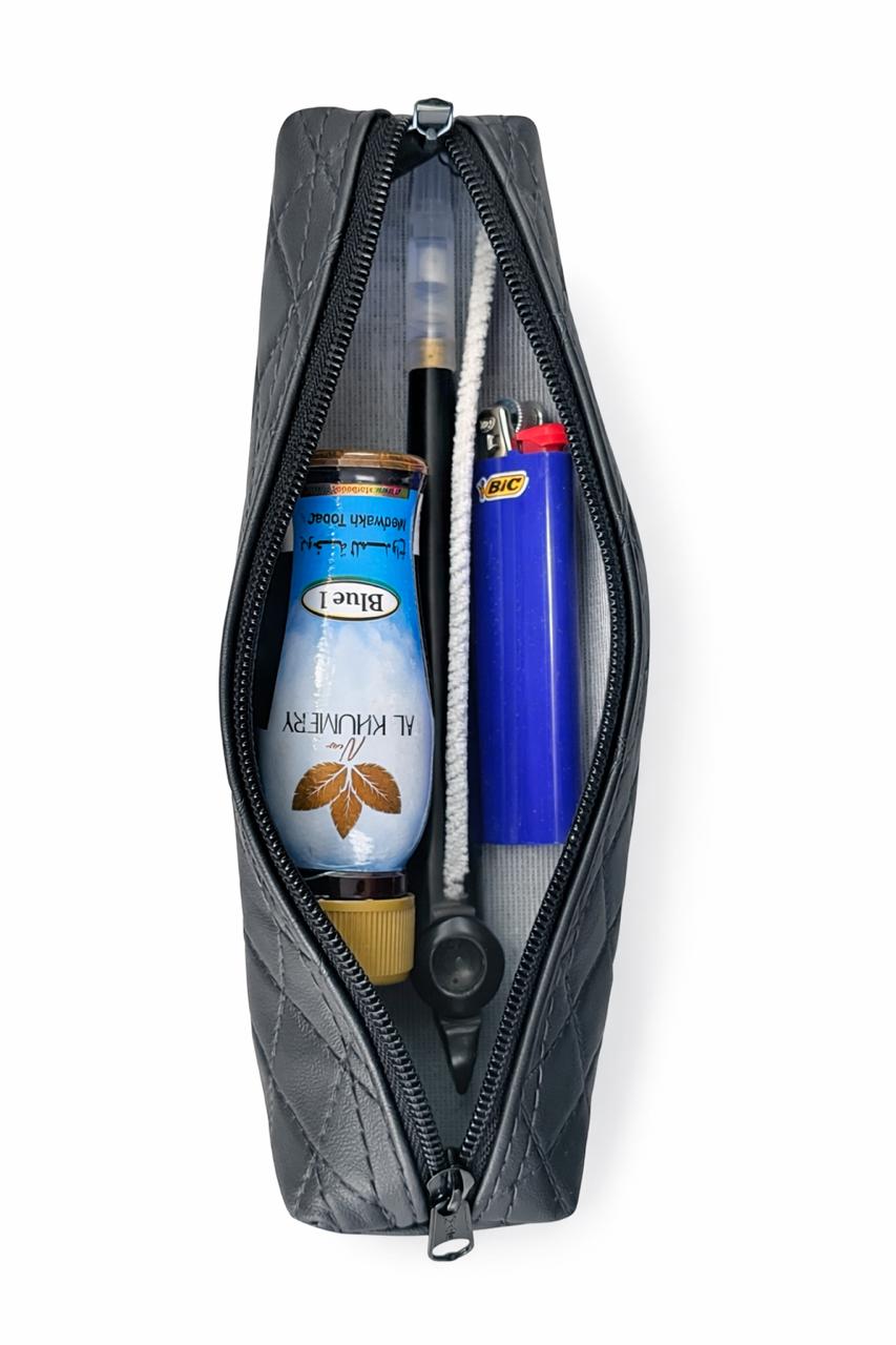 AL KHUMERY Medwakh Pouch – Quilted Leather-Style Slim Zipper Case | 20cm Travel Storage Bag for Medwakh Pipe | UAE