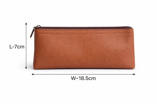 AL KHUMERY मेडवाख पाउच – टैन स्मूथ लेदर जिपर केस 18.5x7cm | UAE