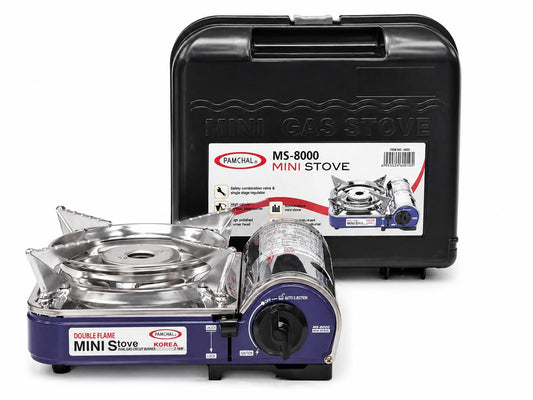 AL KHUMERY PAMCHAL MS-8000 DOUBLE FLAME MINI GAS STOVE WITH CARRY CASE