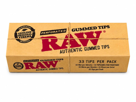 RAW Authentic Perforated Gummed Filter Tips | 33 Tips Per Pack | Official Genuine Original Fibers | Unbleached Natural Rolling Tips