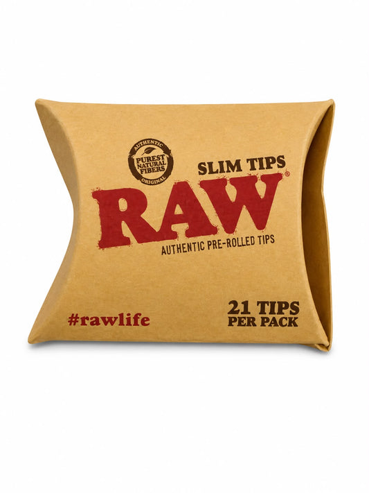 RAW Slim Authentic Pre-Rolled Tips | 21 Tips Per Pack | Purest Natural Fibers | Ready-to-Use Filter Tips