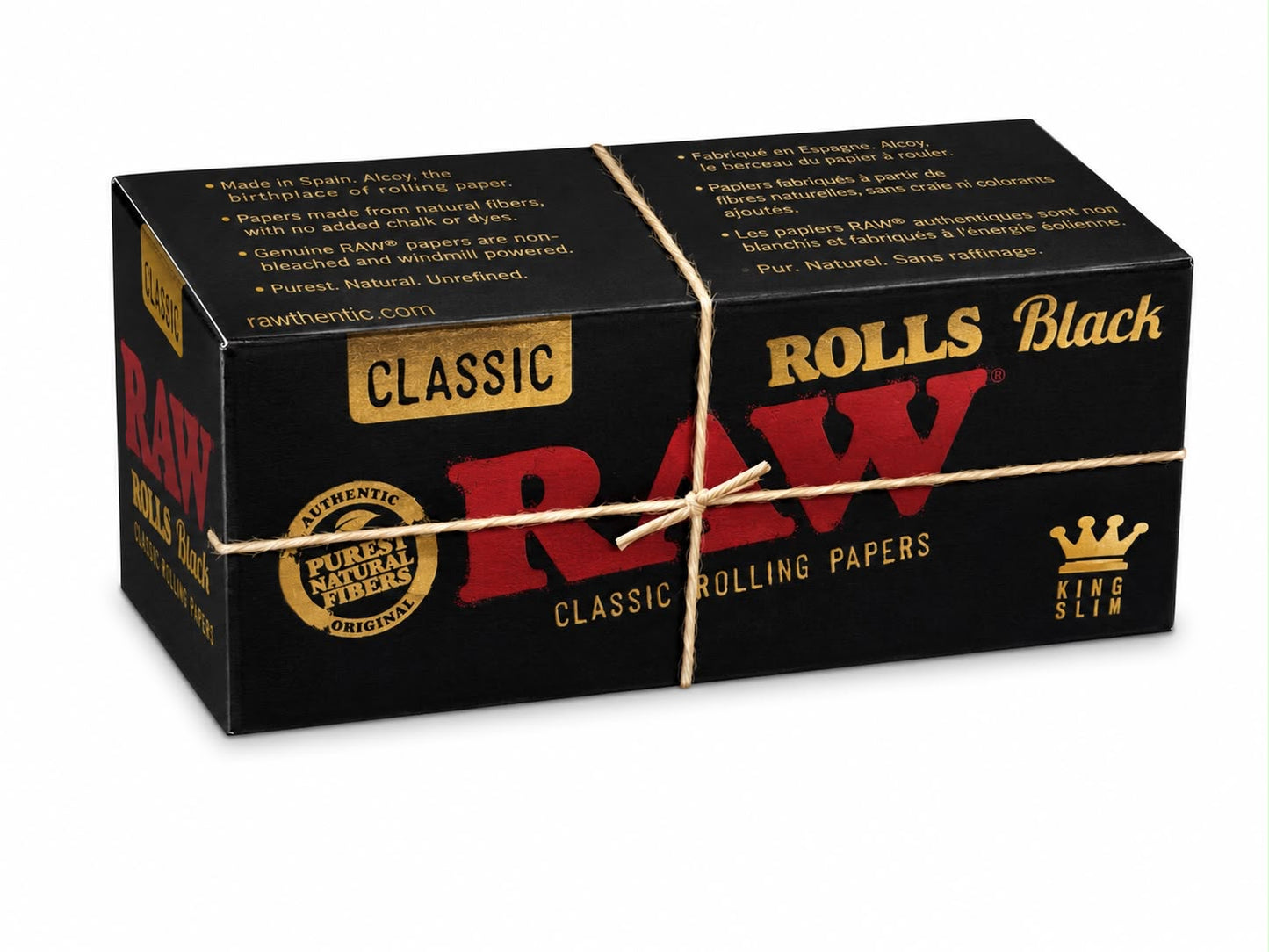 RAW Classic Black King Slim Rolls – Purest Natural Fibers, No Chalk or Dyes | Non-Bleached | Windmill Powered | Made in Spain