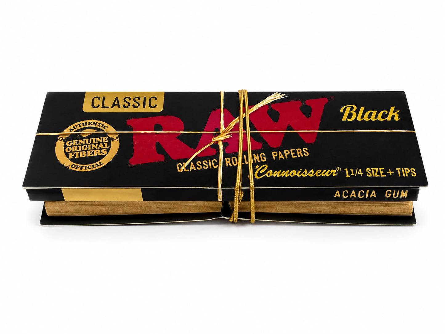 RAW Classic Black Connoisseur 1¼ Size Rolling Papers + Tips – Ultra-Thin Unbleached | Acacia Gum | Genuine Original Fibers