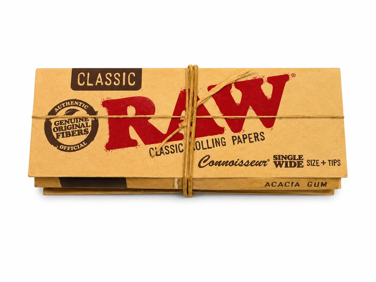 RAW Classic Connoisseur Single Wide Rolling Papers + Tips | Acacia Gum | Non-Preventing Watermark | Genuine Original Fibers | Smooth Slow Burn