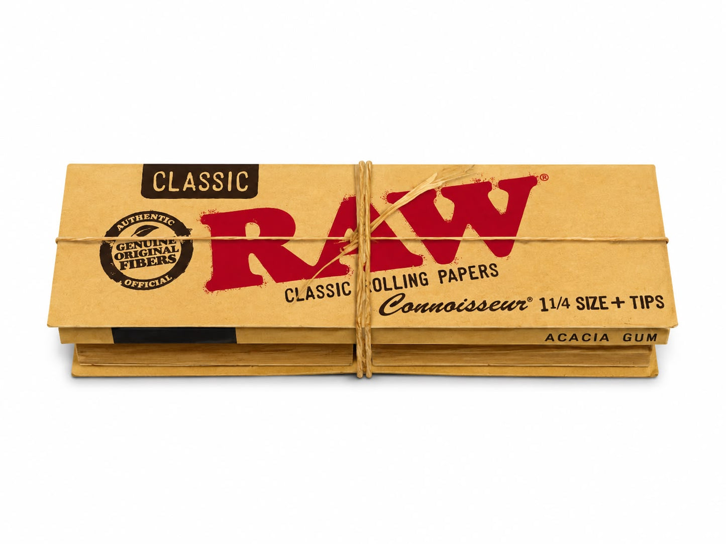 RAW Classic Connoisseur 1¼ Size Rolling Papers + Tips | Acacia Gum | Genuine Original Fibers | Unbleached Natural Combo Pack