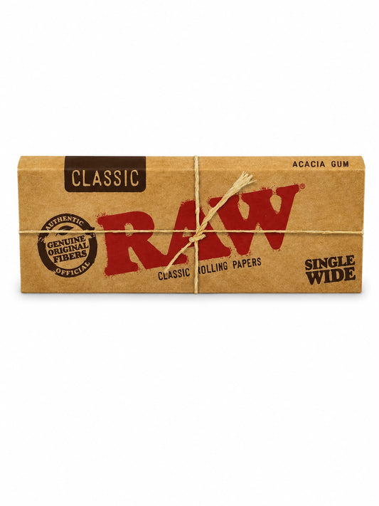 RAW Classic Single Wide Rolling Papers | Acacia Gum | Genuine Original Fibers | Unbleached Natural Slow Burn