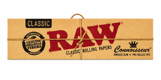 RAW Classic Connoisseur King Size Slim Rolling Papers + Pre-Rolled Tips – Genuine Original Fibers | Natural Unrefined