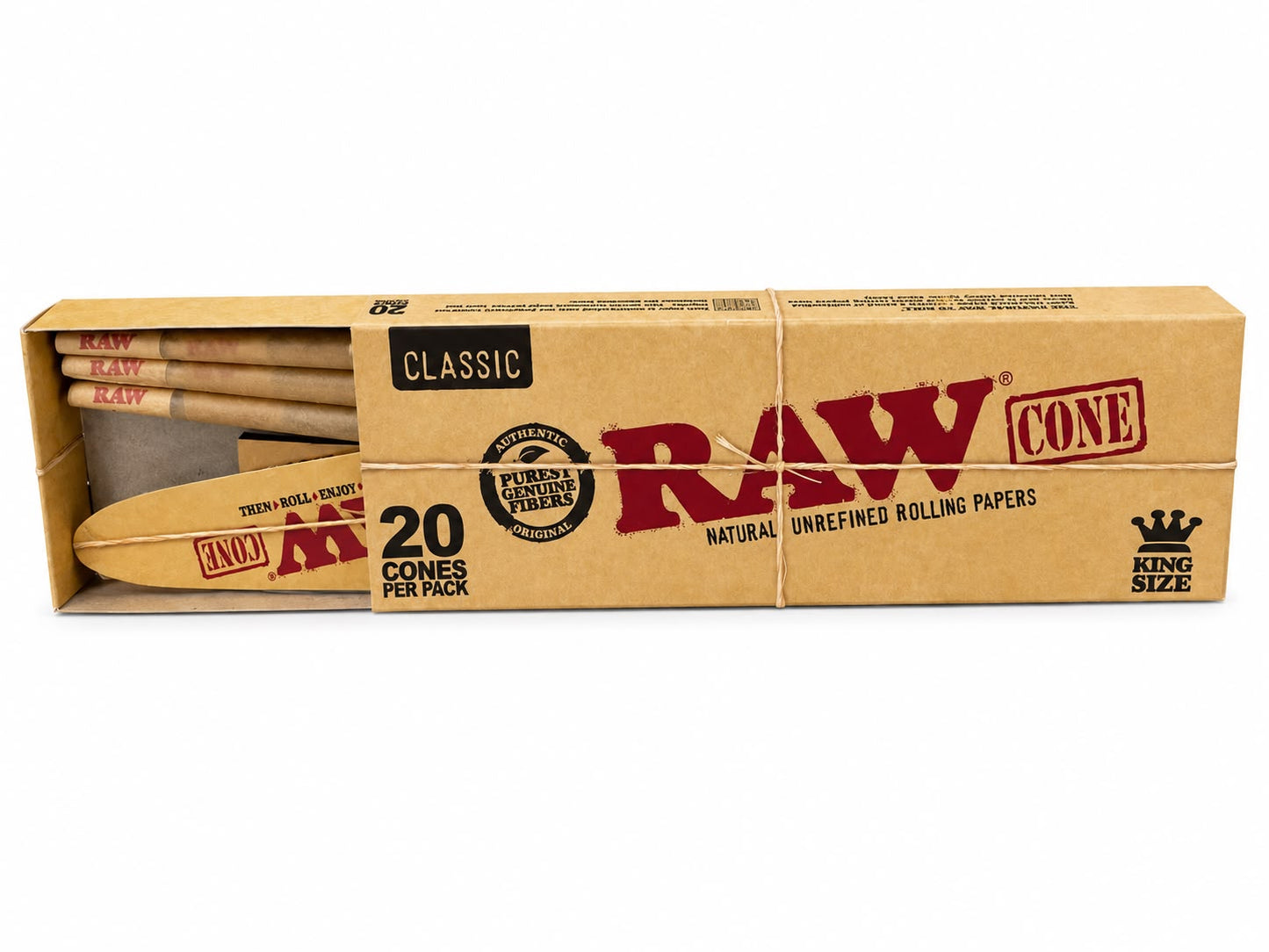 RAW Classic King Size Pre-Rolled Cones – 20 Pack | Authentic Original | Natural Unrefined Purest Genuine Fibers