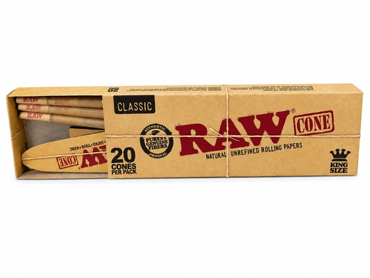 RAW Classic King Size Pre-Rolled Cones – 20 Pack | Authentic Original | Natural Unrefined Purest Genuine Fibers