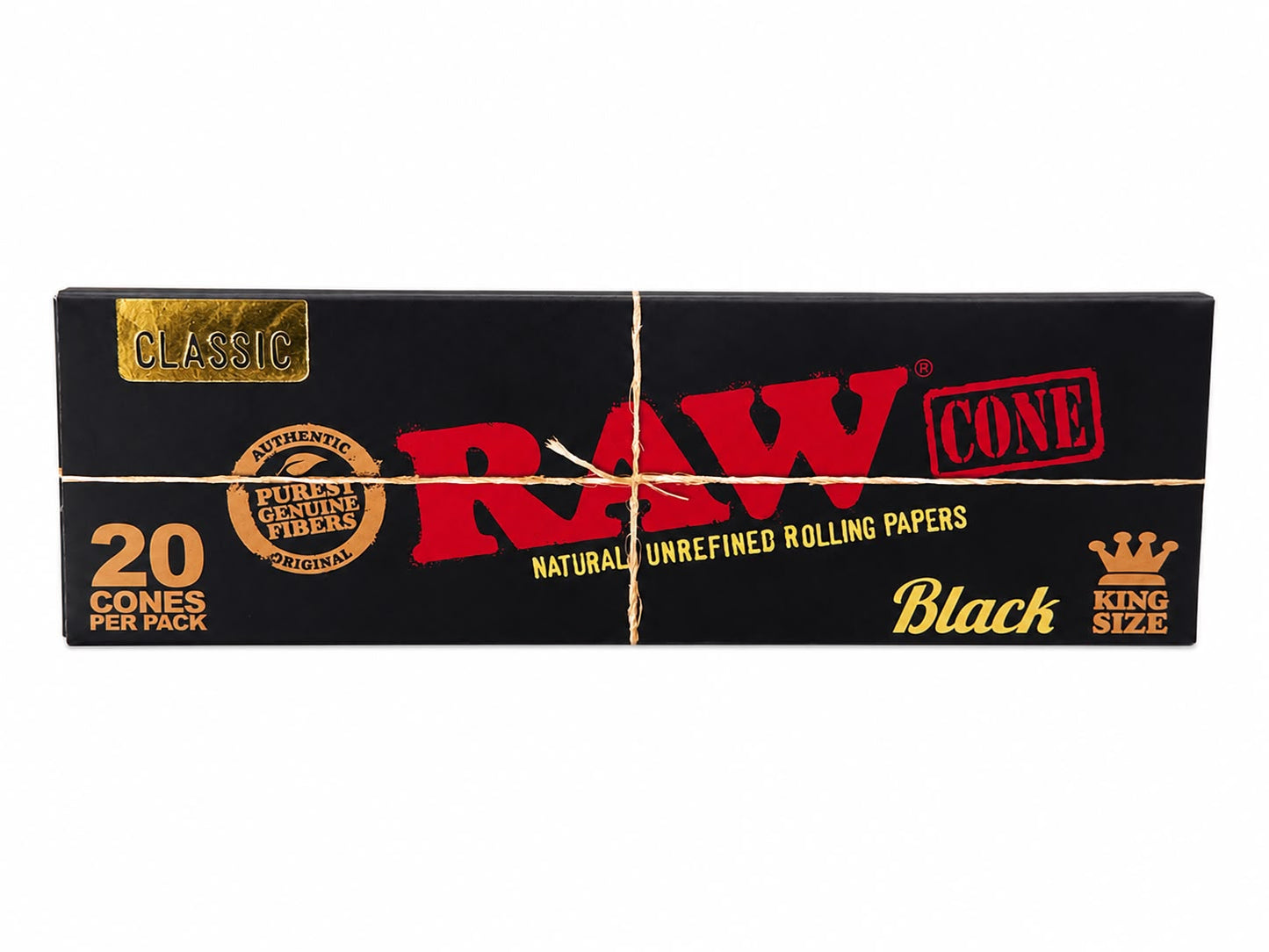 RAW Classic Black King Size Pre-Rolled Cones – 20 Pack | Natural Unrefined | Purest Genuine Fibers