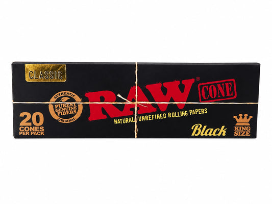 RAW Classic Black King Size Pre-Rolled Cones – 20 Pack | Natural Unrefined | Purest Genuine Fibers