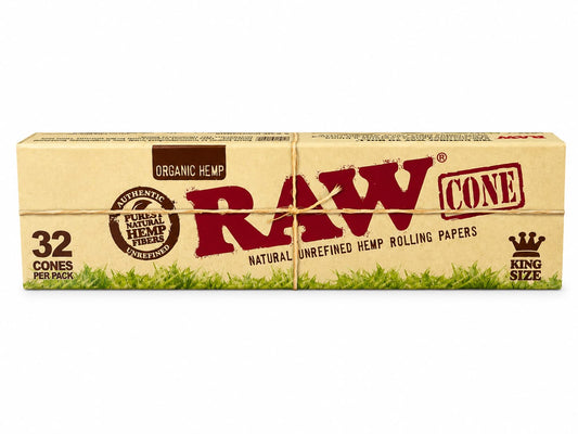 RAW Organic Hemp King Size Pre-Rolled Cones – 32 Pack | 100% Natural Unrefined Purest Hemp Fibers