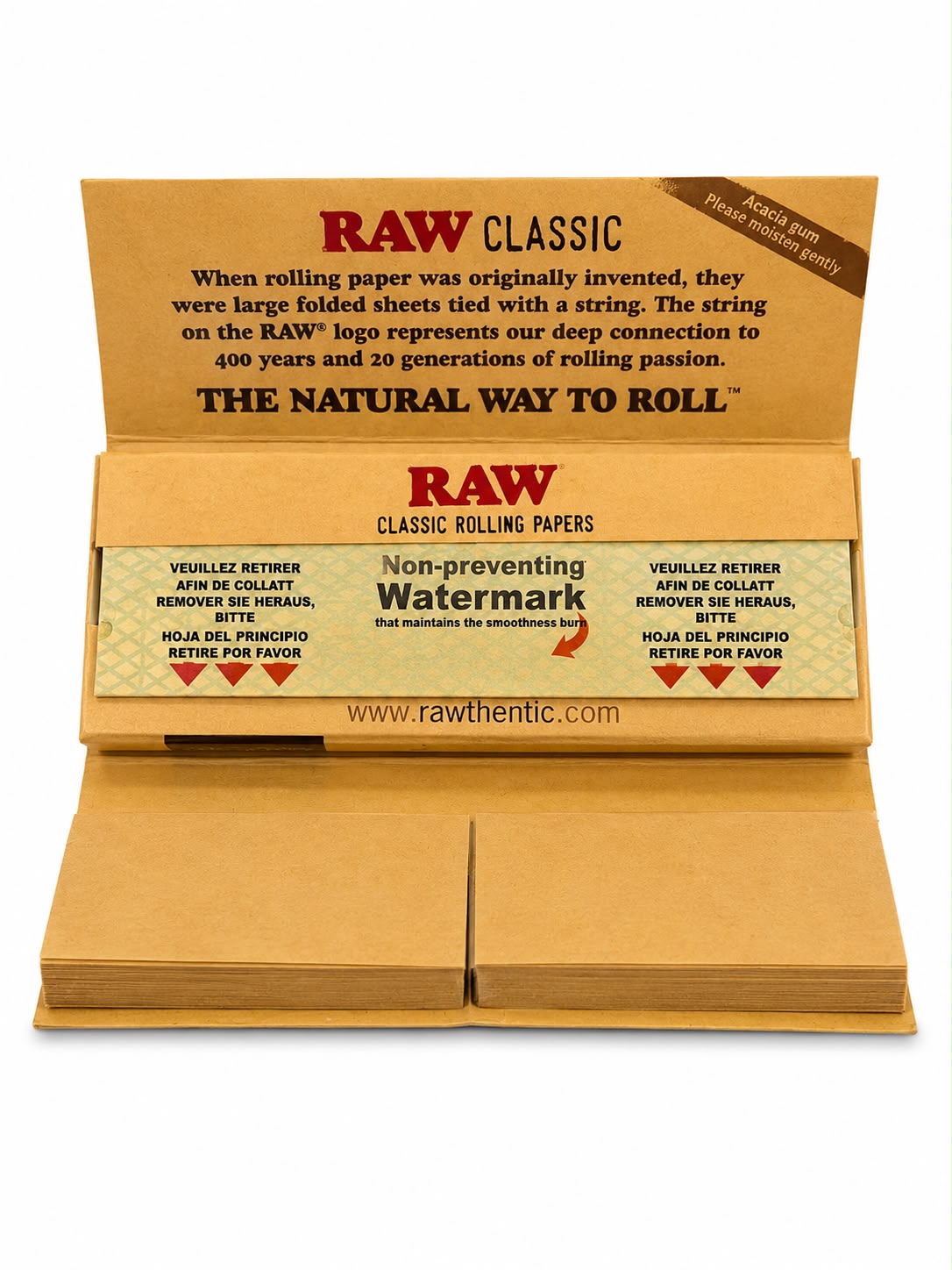 RAW Classic Connoisseur Single Wide Rolling Papers + Tips | Acacia Gum | Non-Preventing Watermark | Genuine Original Fibers | Smooth Slow Burn