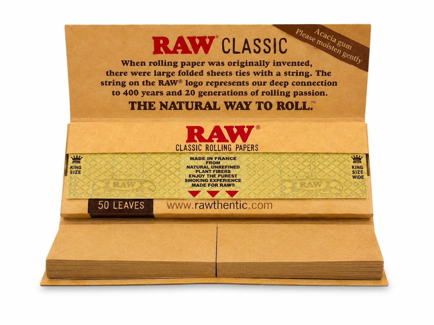 RAW Classic Connoisseur 1¼ Size Rolling Papers + Tips | Acacia Gum | Genuine Original Fibers | Unbleached Natural Combo Pack