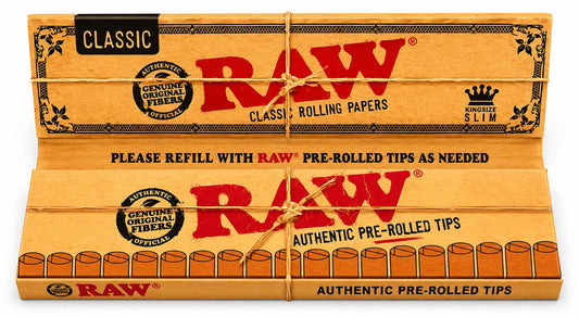 RAW Classic Connoisseur King Size Slim Rolling Papers + Pre-Rolled Tips – Genuine Original Fibers | Natural Unrefined