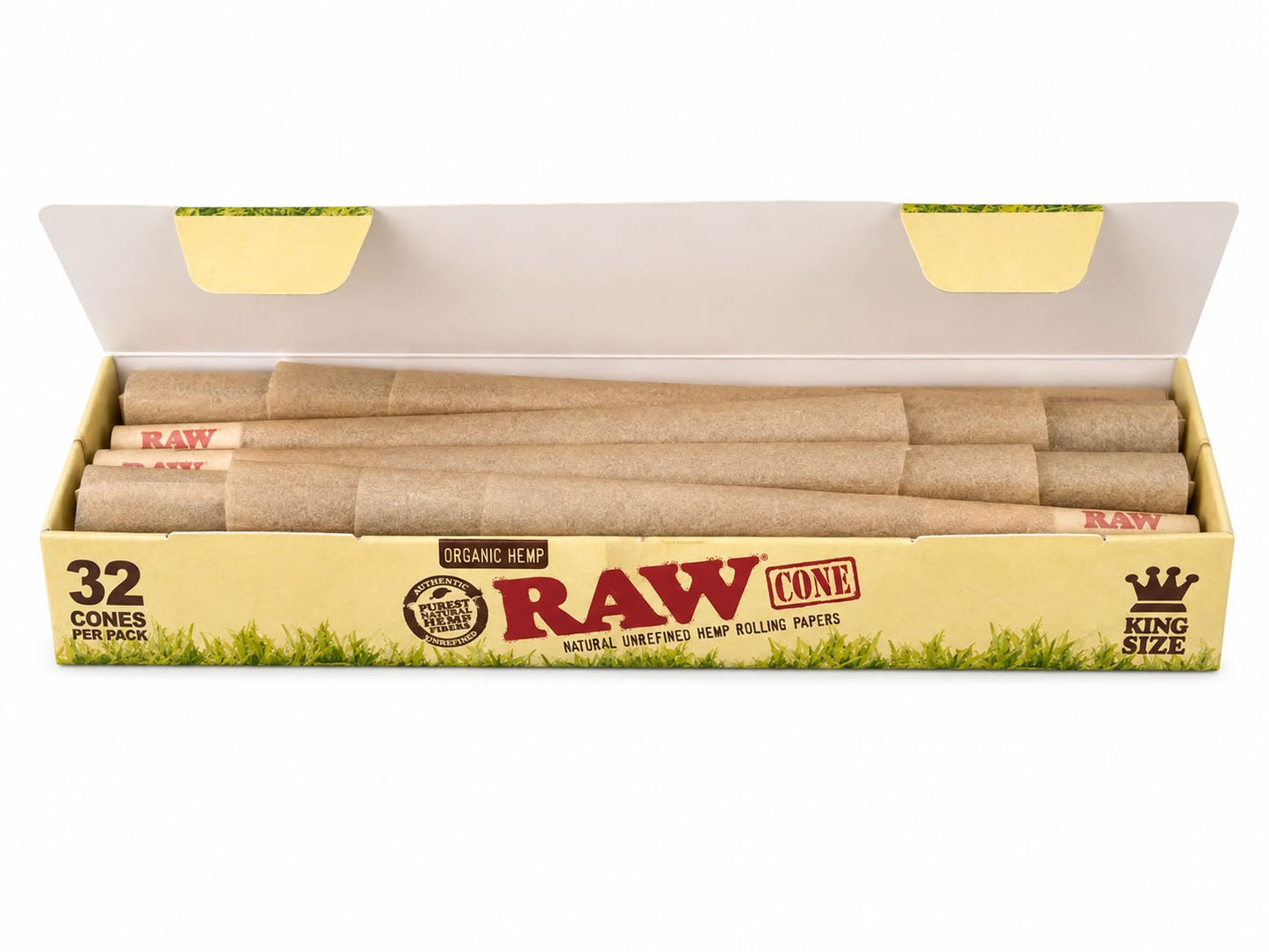 RAW Organic Hemp King Size Pre-Rolled Cones – 32 Pack | 100% Natural Unrefined Purest Hemp Fibers