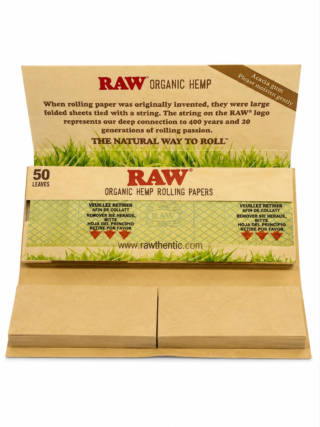 RAW Organic Hemp Connoisseur 1¼ Size Rolling Papers + Tips | 50 Leaves | Acacia Gum | Genuine Organic Hemp Fibers | Natural Way to Roll