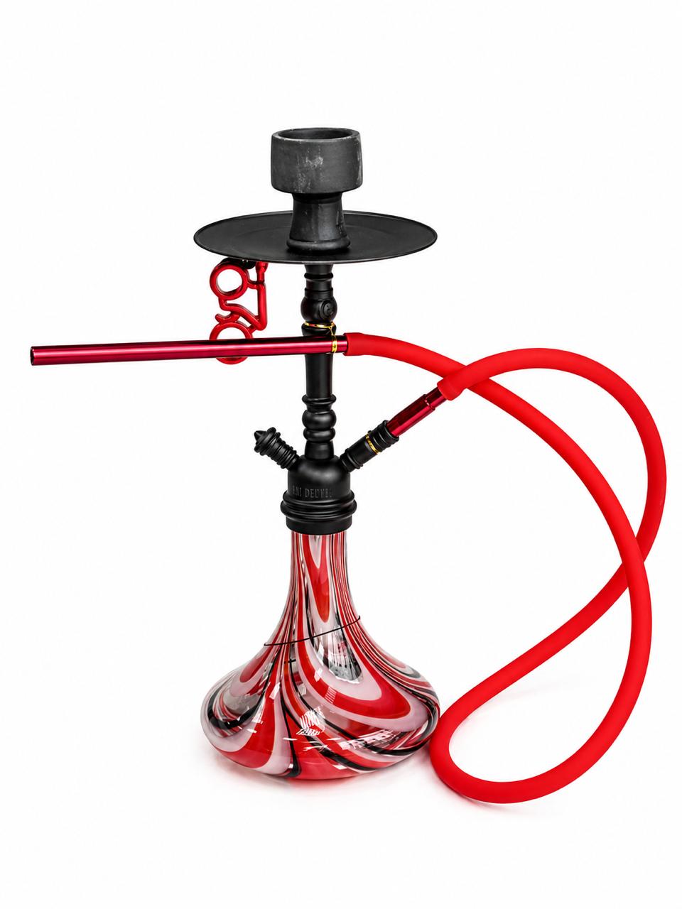 AL KHUMERY AMY DELUXE HOOKAH | RED SWIRL GLASS BASE | MATTE BLACK STEM | RED SILICONE HOSE | PREMIUM SHISHA PIPE | COMPLETE SET WITH HOSE & BOWL | UAE
