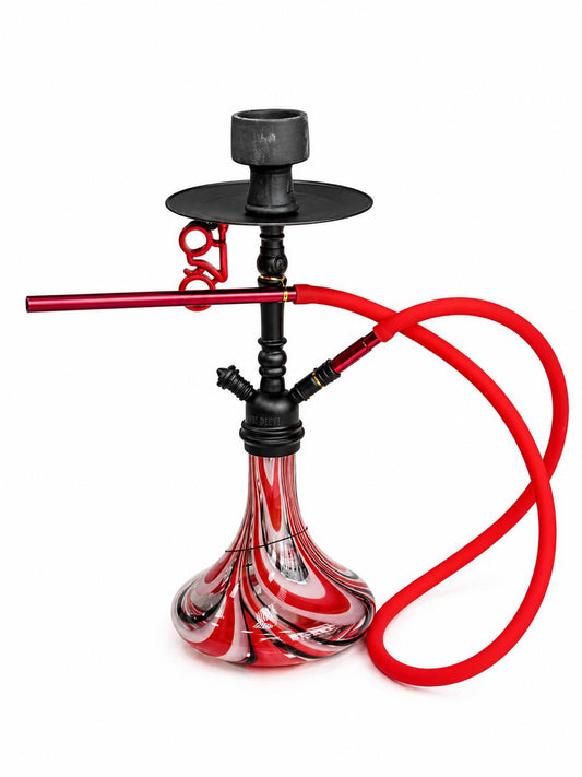 AL KHUMERY AMY DELUXE HOOKAH | RED SWIRL GLASS BASE | MATTE BLACK STEM | RED SILICONE HOSE | PREMIUM SHISHA PIPE | COMPLETE SET WITH HOSE & BOWL | UAE