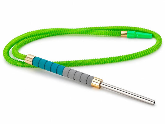 AL KHUMERY Hookah Hose Neon Green Spiral Shisha Pipe With Foam Grip Stainless Steel Stem & Gold Connector | Premium Shisha Accessories | UAE