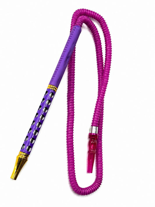 AL KHUMERY Hookah Hose Pink Spiral Shisha Pipe With Purple Ventilated Aluminum Stem & Gold Metal Mouthpiece Tip | Premium Shisha Accessories | UAE