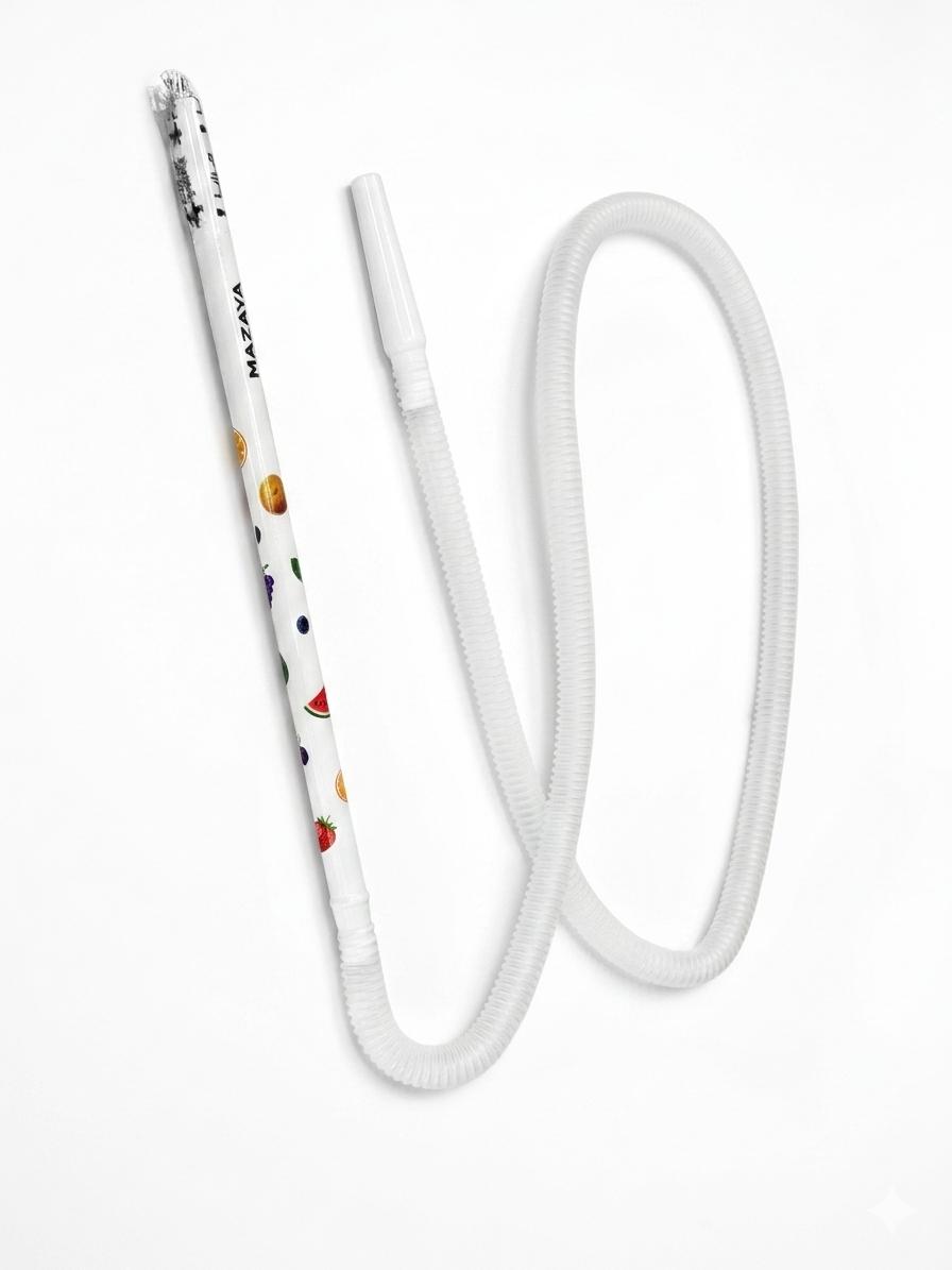 AL KHUMERY Mazaya Hookah Hose Clear White Shisha Pipe With Fruit Print Decorated Plastic Stem & White Mouthpiece Tip | Premium Shisha Accessories | UAE