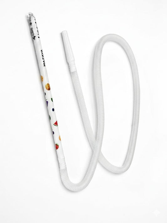AL KHUMERY Mazaya Hookah Hose Clear White Shisha Pipe With Fruit Print Decorated Plastic Stem & White Mouthpiece Tip | Premium Shisha Accessories | UAE
