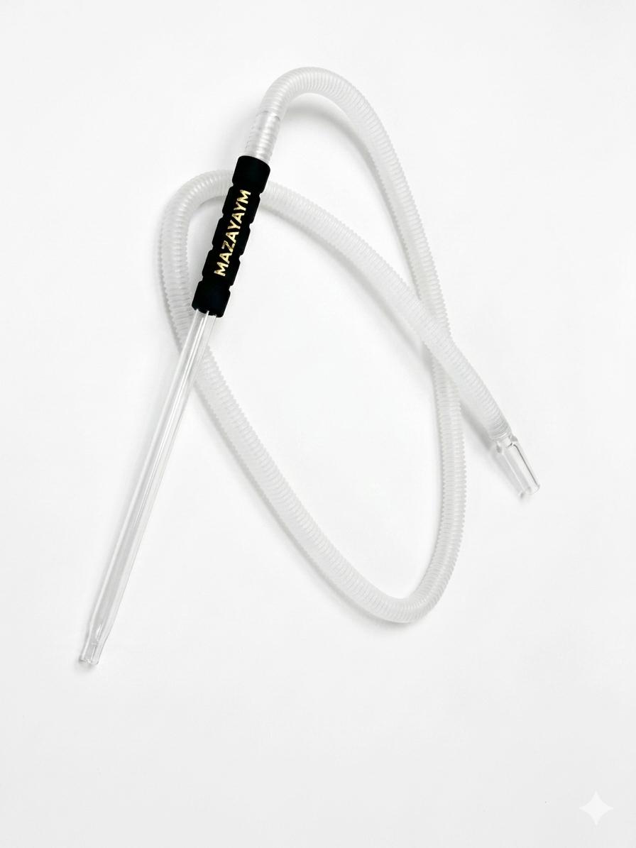 AL KHUMERY Mazayaym Hookah Hose Clear Transparent Shisha Pipe With Black Gold Branded Handle Grip & Glass Stem & Mouthpiece Tip | Premium Shisha Accessories | UAE