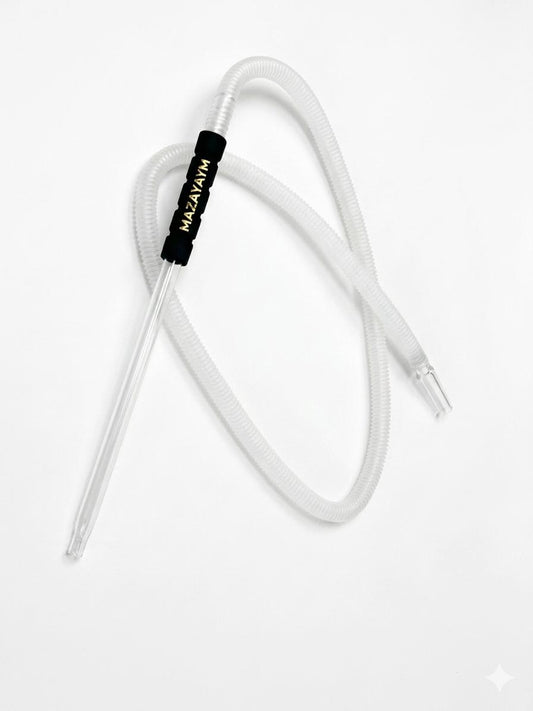 AL KHUMERY Mazayaym Hookah Hose Clear Transparent Shisha Pipe With Black Gold Branded Handle Grip & Glass Stem & Mouthpiece Tip | Premium Shisha Accessories | UAE