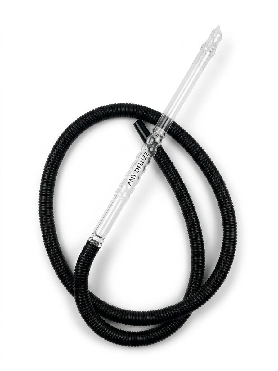 AL KHUMERY Amy Deluxe Hookah Hose Black Shisha Pipe With Clear Transparent Acrylic Mouthpiece Stem | Premium Shisha Accessories | UAE