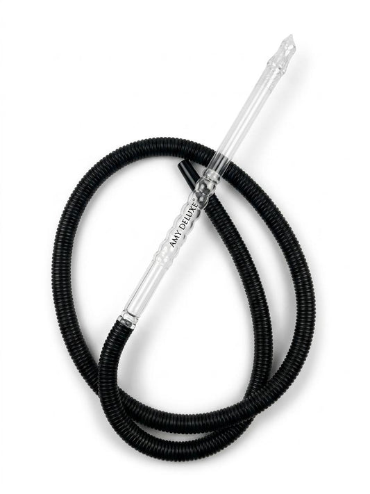 AL KHUMERY Amy Deluxe Hookah Hose Black Shisha Pipe With Clear Transparent Acrylic Mouthpiece Stem | Premium Shisha Accessories | UAE