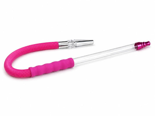 AL KHUMERY Hookah Hose Pink Flexible Silicone Shisha Pipe With Acrylic Stem & Metal Mouthpiece Tip | Premium Shisha Accessories | UAE