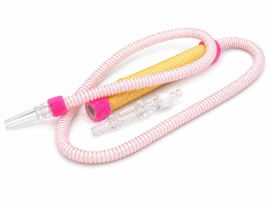 AL KHUMERY Hookah Hose Pink & Yellow Spiral Washable Shisha Pipe With Acrylic Mouthpiece & Connector | Premium Shisha Accessories | UAE