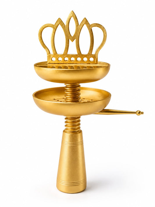 Royal Crown Gold Hookah Bowl Set – Heat Management System with Wind Cover & Tongs Holder