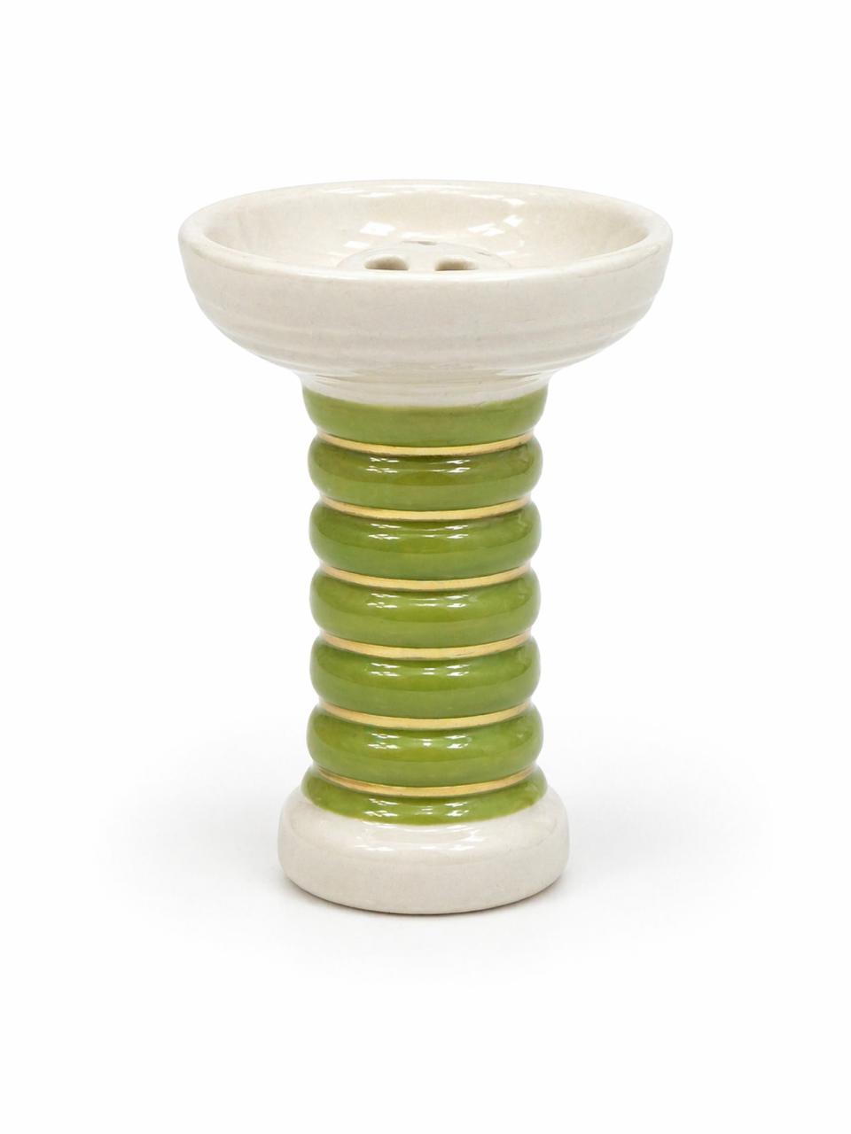AL KHUMERY PREMIUM GLAZED CERAMIC HOOKAH BOWL – GREEN & GOLD RIBBED SHISHA RAS | PHUNNEL STYLE | LUXURY DESIGN | UAE