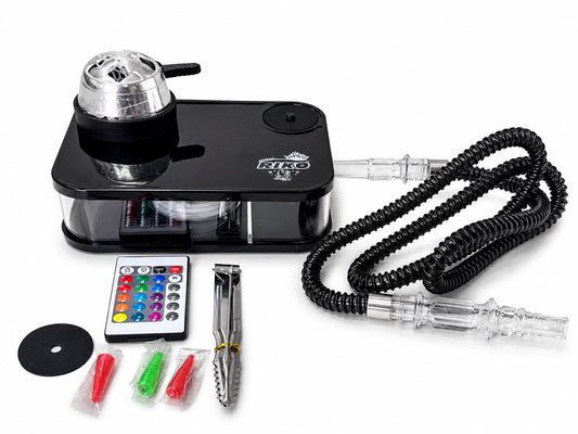 RIKO Hookah – Portable All-in-One Shisha Set with LED Light & Remote Control | 100% Original Compact Design – Complete Kit with Hose, Charcoal Holder, Tongs & Mouthpieces