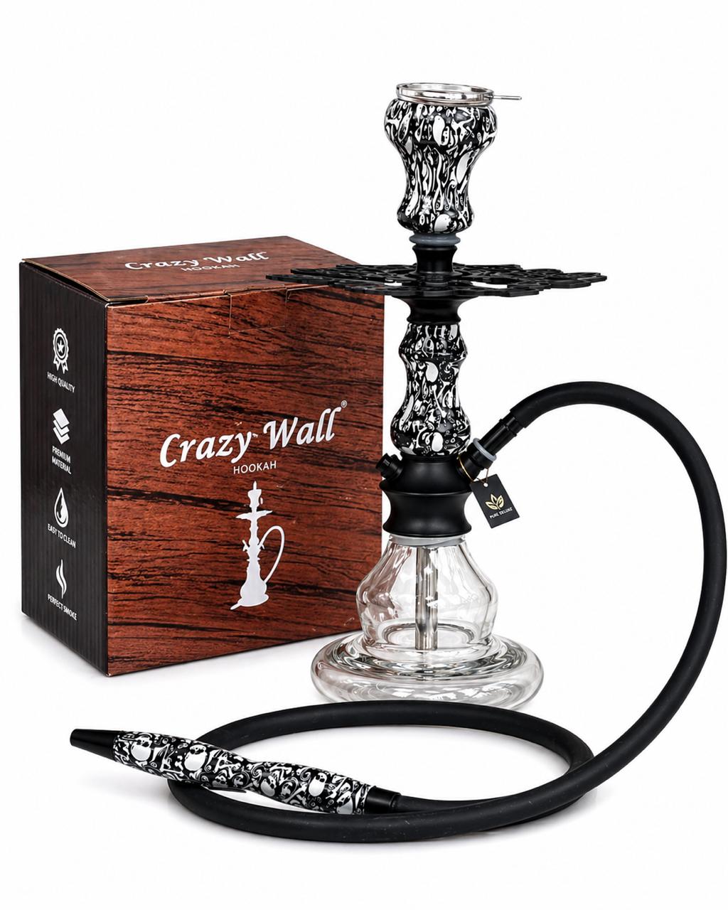 AL KHUMERY TWO QUEENS HOOKAH | BLACK WHITE SKULL GRAFFITI STEM | CLEAR GLASS BASE | BLACK FLOWER TRAY | BLACK SILICONE HOSE | PREMIUM SHISHA PIPE COMPLETE SET | UAE