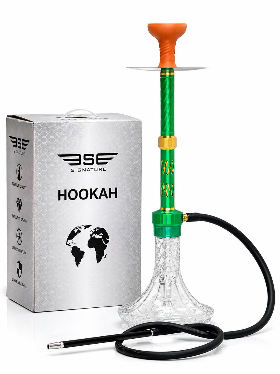 AL KHUMERY BSE SIGNATURE HOOKAH SET | CRYSTAL GLASS BASE | TWISTED STEM | SMOOTH AIRFLOW SHISHA PIPE | COMPLETE SET WITH HOSE & BOWL | AVAILABLE IN PURPLE, COPPER & GREEN | UAE