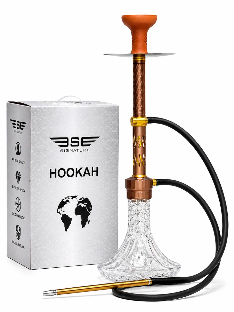 AL KHUMERY BSE SIGNATURE HOOKAH SET | CRYSTAL GLASS BASE | TWISTED STEM | SMOOTH AIRFLOW SHISHA PIPE | COMPLETE SET WITH HOSE & BOWL | AVAILABLE IN PURPLE, COPPER & GREEN | UAE