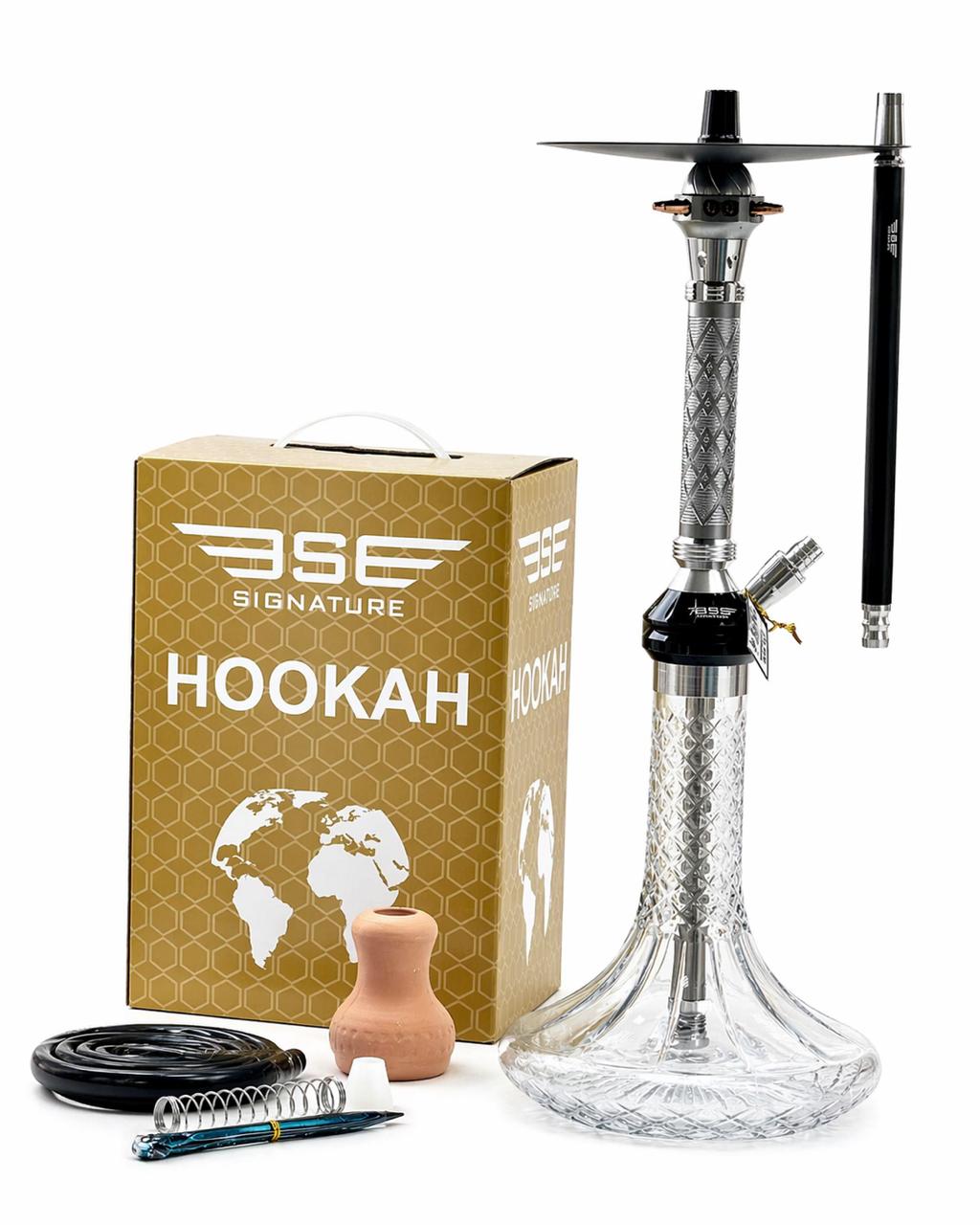 AL KHUMERY | BSE Signature Hookah - Crystal Clear Silver Edition | Diamond Cut Base | Complete set | Shisha | IN UAE