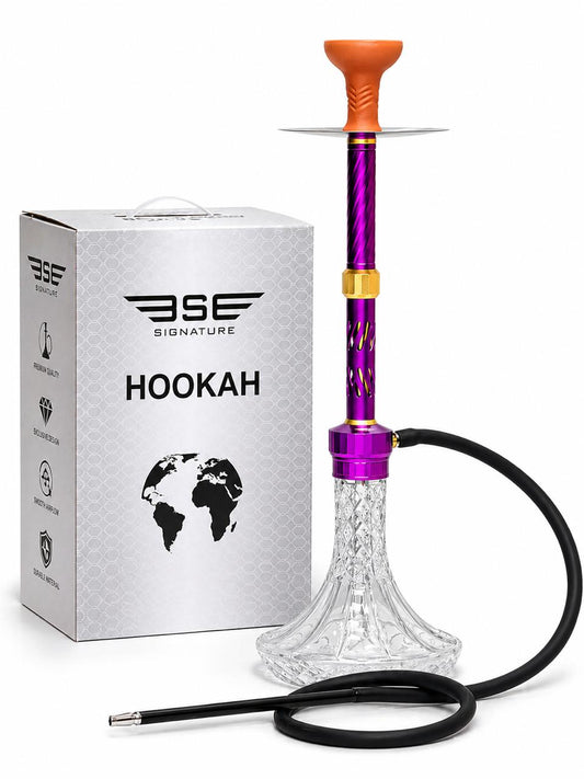 AL KHUMERY BSE SIGNATURE HOOKAH SET | CRYSTAL GLASS BASE | TWISTED STEM | SMOOTH AIRFLOW SHISHA PIPE | COMPLETE SET WITH HOSE & BOWL | AVAILABLE IN PURPLE, COPPER & GREEN | UAE