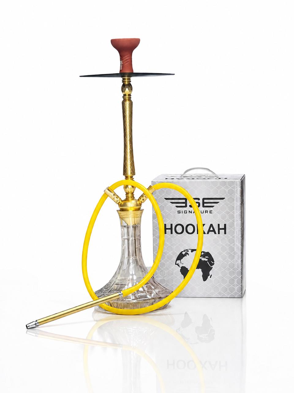 AL KHUMERY BSE SIGNATURE HOOKAH SET | DIAMOND CUT CRYSTAL GLASS BASE | ENGRAVED STEM | SMOOTH AIRFLOW SHISHA PIPE | COMPLETE SET WITH HOSE & BOWL | AVAILABLE IN GOLD, SILVER & BLACK | UAE