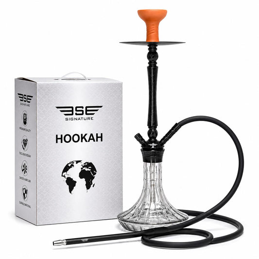 AL KHUMERY BSE SIGNATURE HOOKAH SET | DIAMOND CUT CRYSTAL GLASS BASE | ENGRAVED STEM | SMOOTH AIRFLOW SHISHA PIPE | COMPLETE SET WITH HOSE & BOWL | AVAILABLE IN GOLD, SILVER & BLACK | UAE