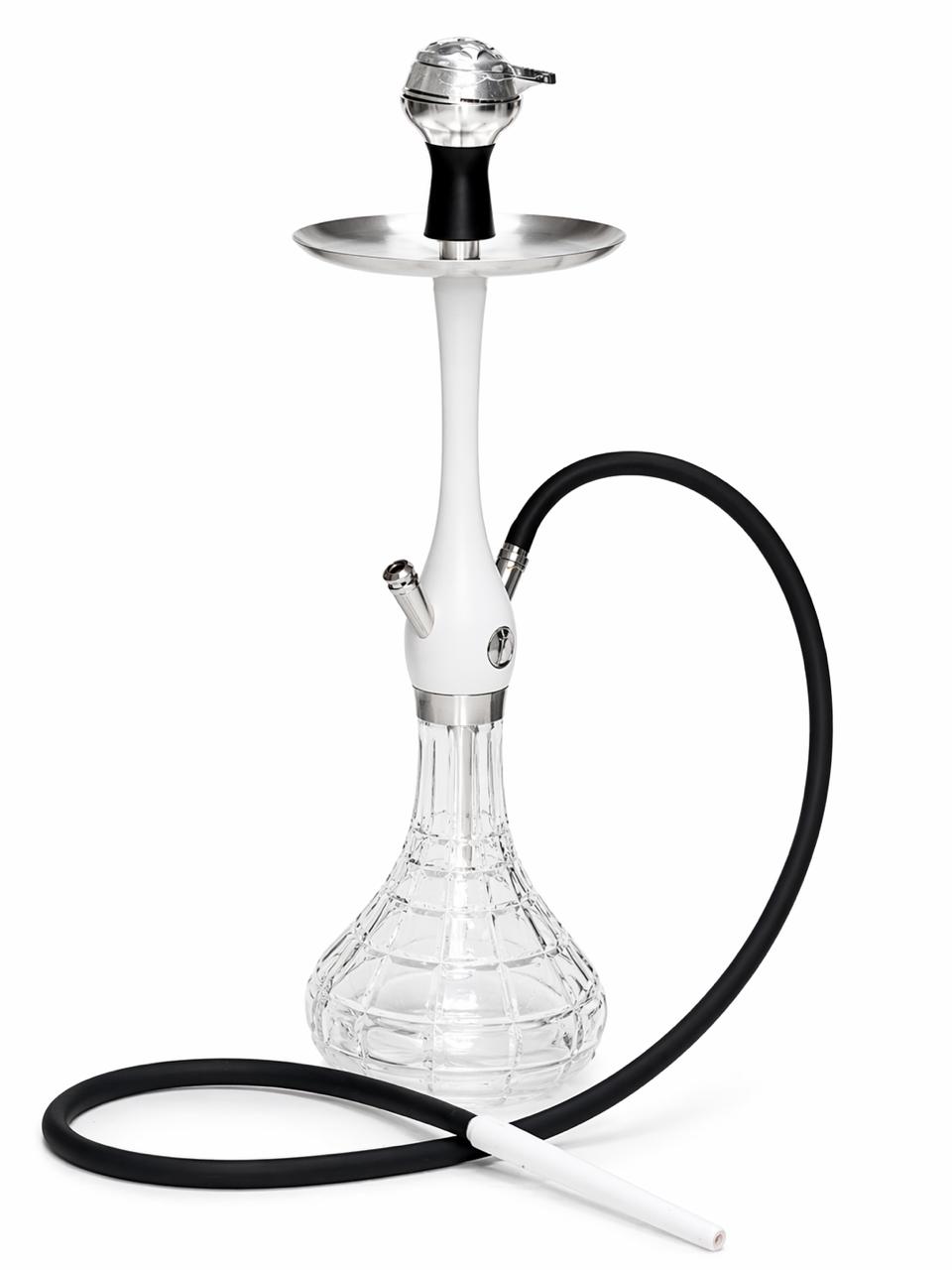 Al Khumery Crystal Diamond Cut Hookah Set | White & Chrome Stem | Clear Glass Base | Luxury Leather Carry Case | In UAE