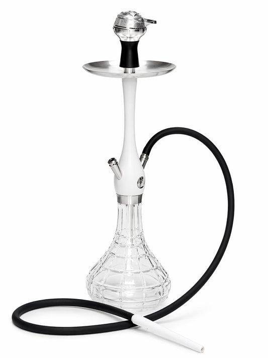 Al Khumery Crystal Diamond Cut Hookah Set | White & Chrome Stem | Clear Glass Base | Luxury Leather Carry Case | In UAE